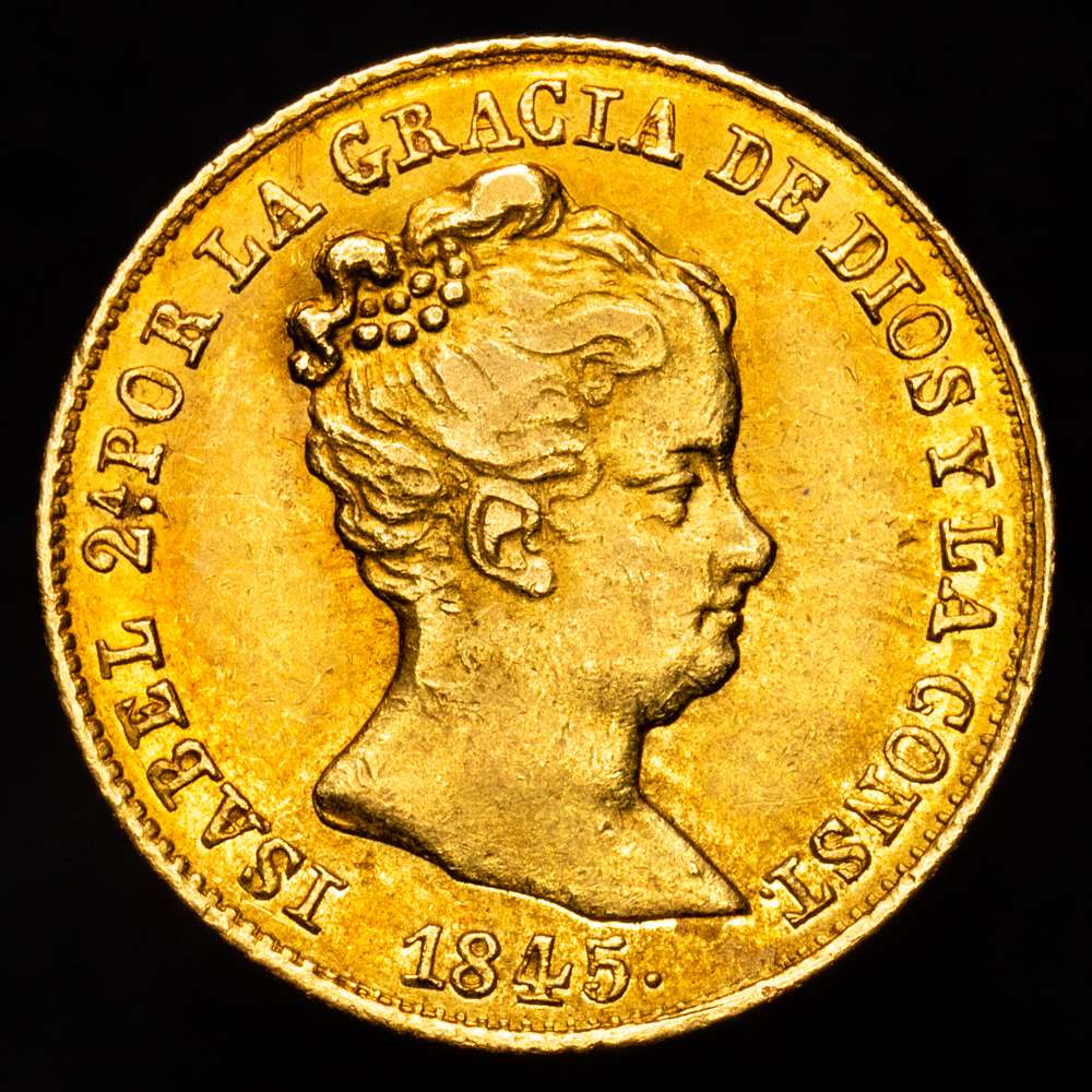 Isabel II. 80 Reales. (6,75 g.). Barcelona. 1845. P·S. Leves restos de brillo original.  AC-713. MBC+.