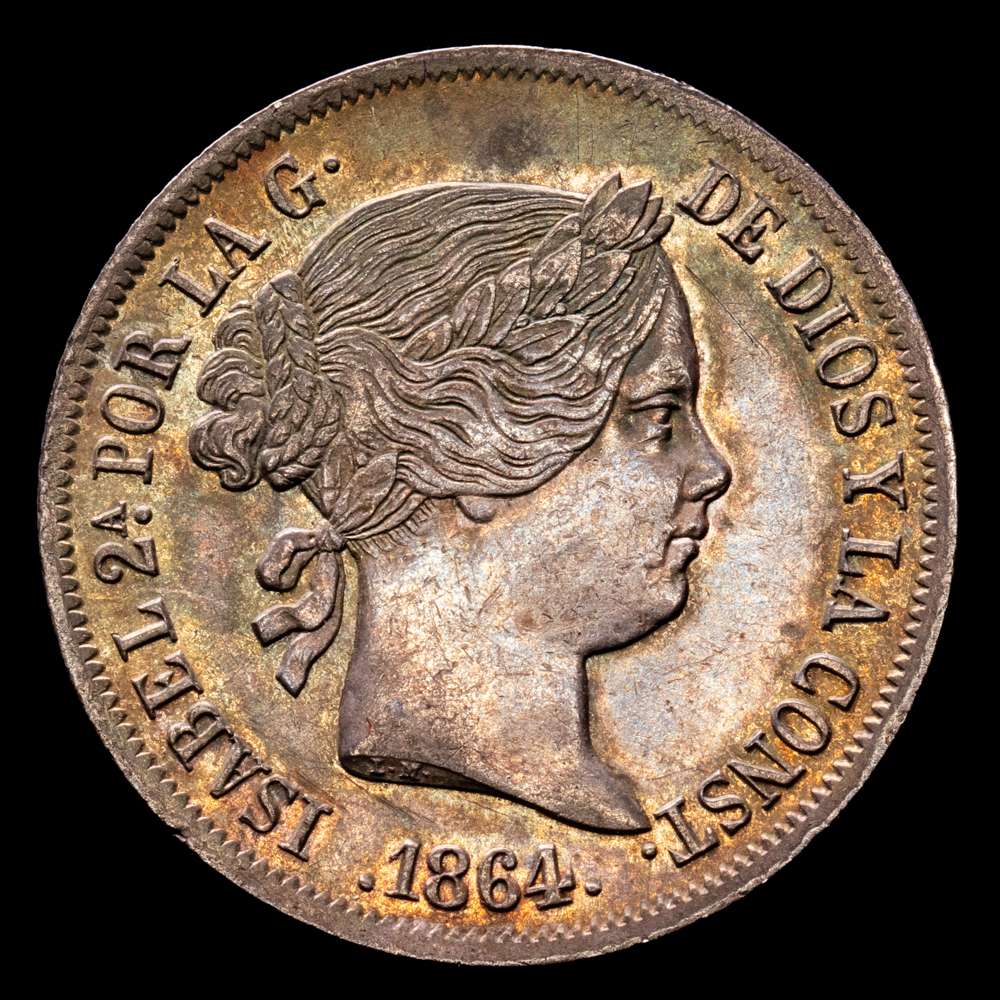 Isabel II.  (1833-1868). Madrid. 4 reales. 1864. (AC.469). Pátina. 5,15 gramos. EBC/EBC-. Bella pátina irisada.