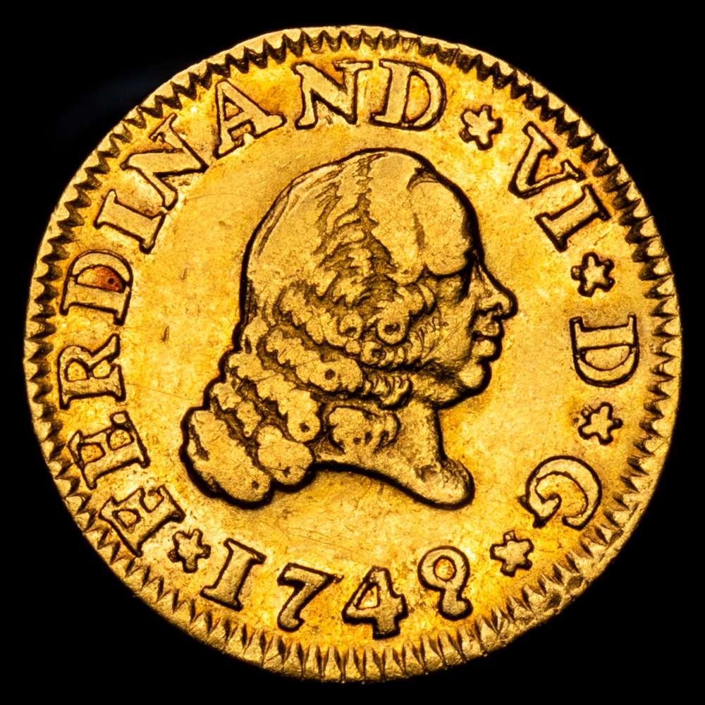 Fernando VI. (1746-1759). 1749 PJ. Sevilla. 1/2 escudo (AC 572). 1,75 gr Au. MBC+