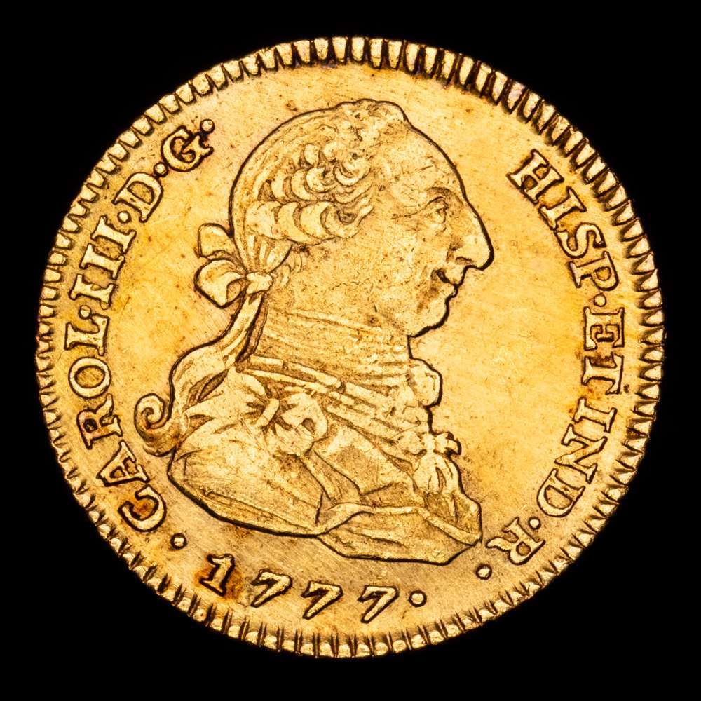 Carlos III (1759-1788). 2 escudos. 1777. Madrid. PJ. (Cal-1554). Au. 6,75 grs. MBC+.