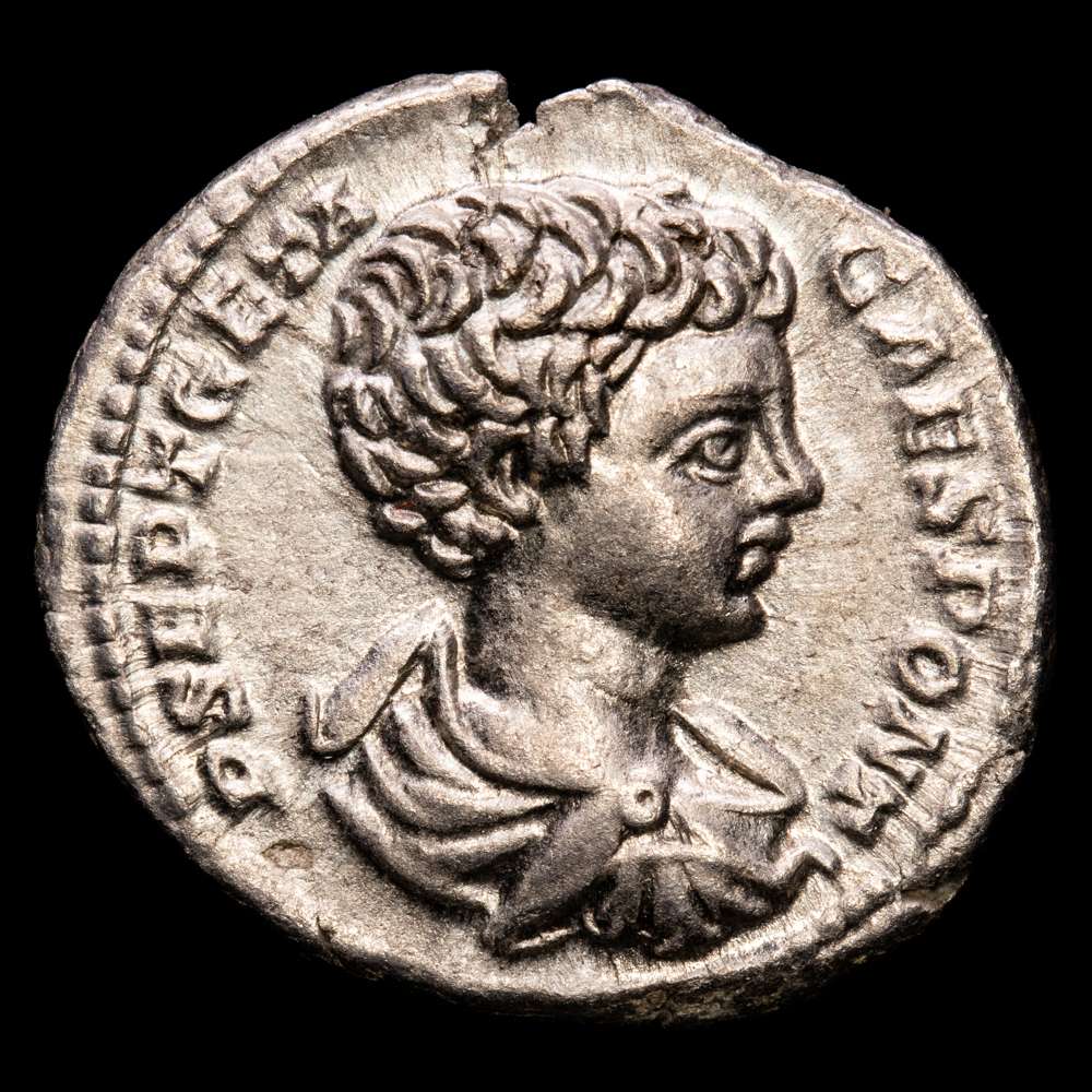 Geta imperial romano . Como César, 197-209 d. C. Denario de plata. (2,98 g. 19 mm). Ceca de Roma. Acuñada hacia 200-202 d. C. RIC IV.1 15(a). XF.