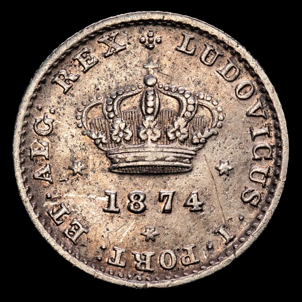 Portugal, 50 Réis 1874. Luís I plata 917, 1,25 g. Km 506,2. XF.