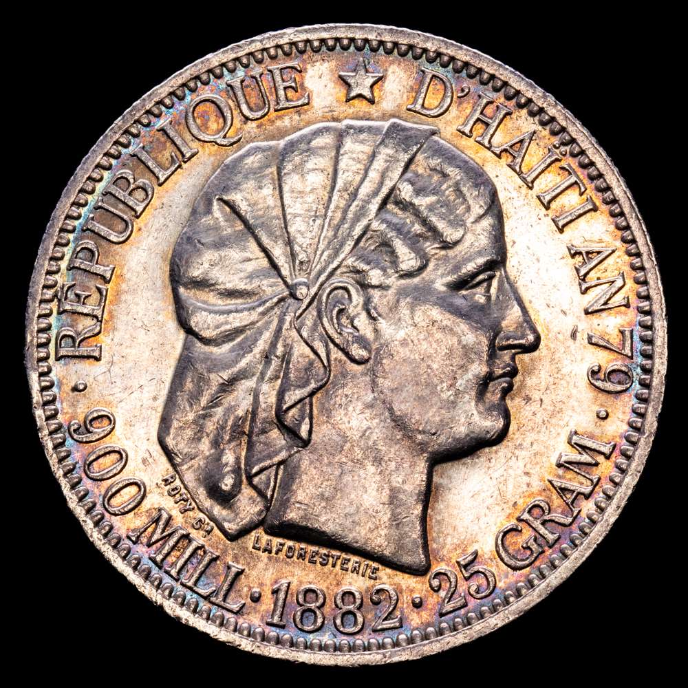 Haití 1 Gourde 1882 AN 79 KM# 46, N-23882; Plata 25,02 g.; Casa de la Moneda de París; XF+, bonita pátina.