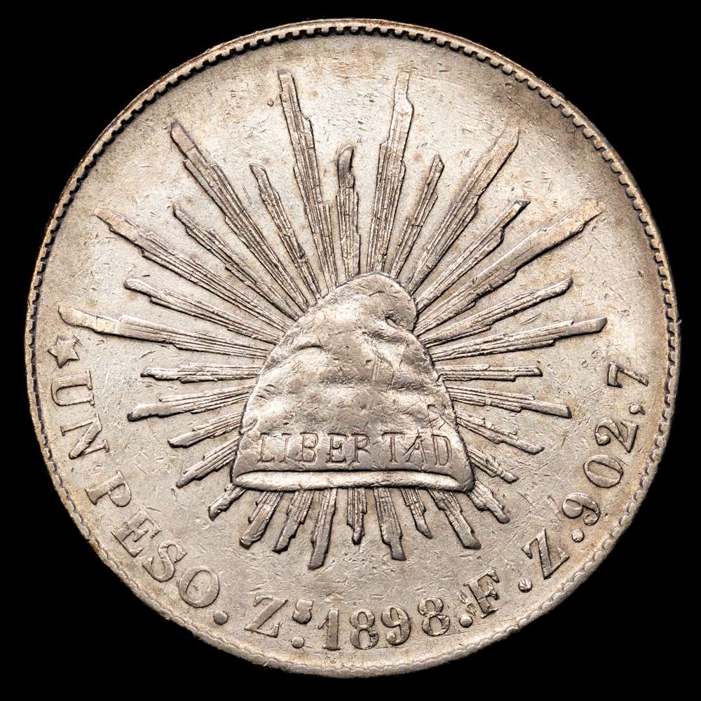 México. 1898. Zacatecas. FZ. 1 pesito. (KM. 409,3). AG. 27,17 gramos. VF+.