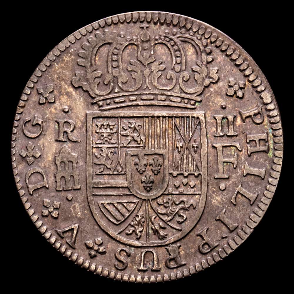 FELIPE V. 2 Reales. 1719. SEGOVIA. F. 5,98 grs. Bella pátina. AC-950. EBC-/MBC+. Atractivo ejemplar. Escasa.