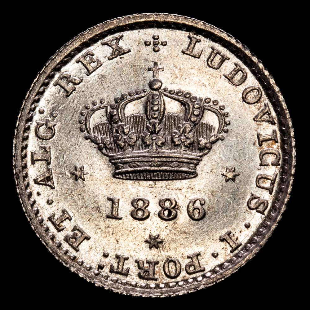 Portugal, 50 Réis 1886, Luís I. Plata 917,1,25 g. KM506.2. Brillo original. UNC-.