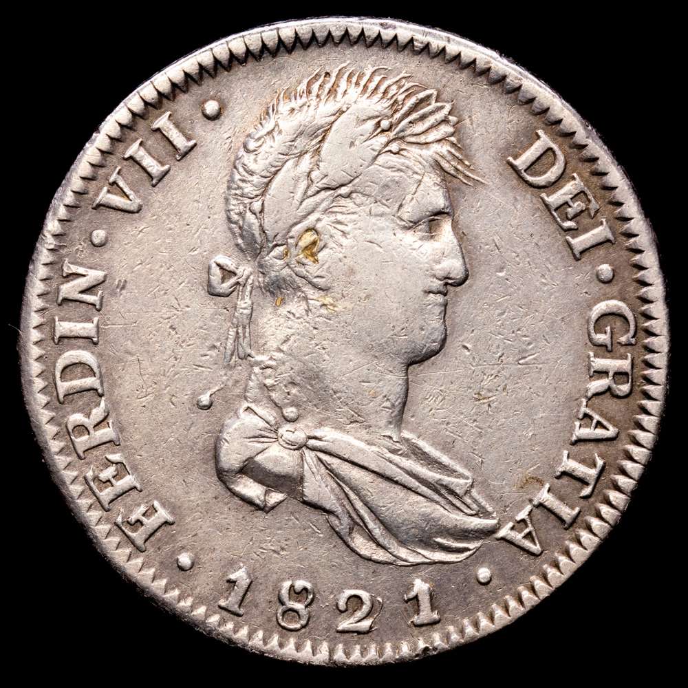 Fernando VII (1808-1833). 8 reales. 1821/22. Guadalajara. FS. (Cal-1212 var). Ag. 26,88 gramos. El 2 de la fecha rectificado sobre otro 2. Variedad de sobrefecha. Sumamente escasa. MBC+.
