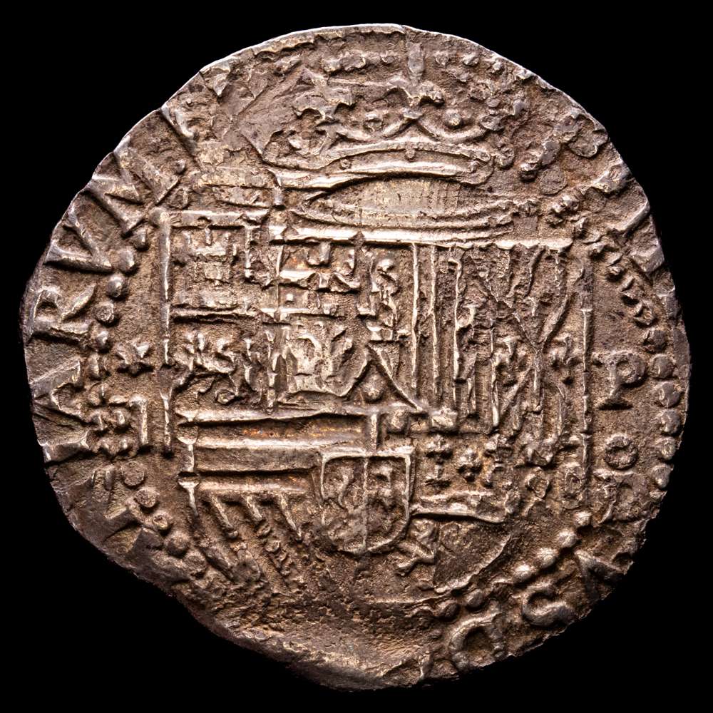 Felipe II (1556-1598). 2 reales. ND (1577-1588). Lima. D (Diego de la Torre). (Cal-338). Ag. 6,85 grs.28,8 mm. Rara. XF.