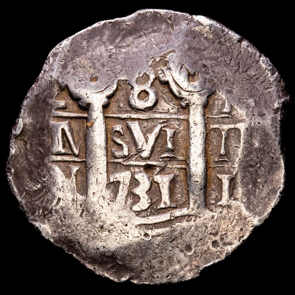 Felipe V (1700-1746). 8 reales. 1731. Lima. N. (Cal-1305). Ag. 27,38 g. Doble ensayador. Escasa.  VF.