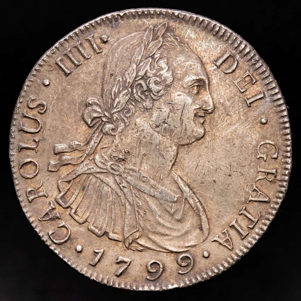 Carlos IV. 8 Reales. (27,02 g.). Guatemala. 1799. M. AC-892. MBC+. Pátina de monetario