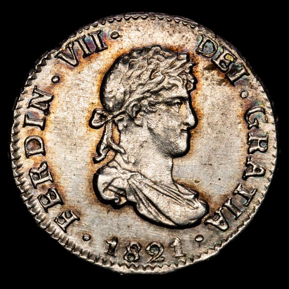Fernando VII. 1/2 Real. (1,68 g.). Potosí. 1821. P·J. AC-436. EBC+. Pátina y brillo. Atractivo ejemplar.