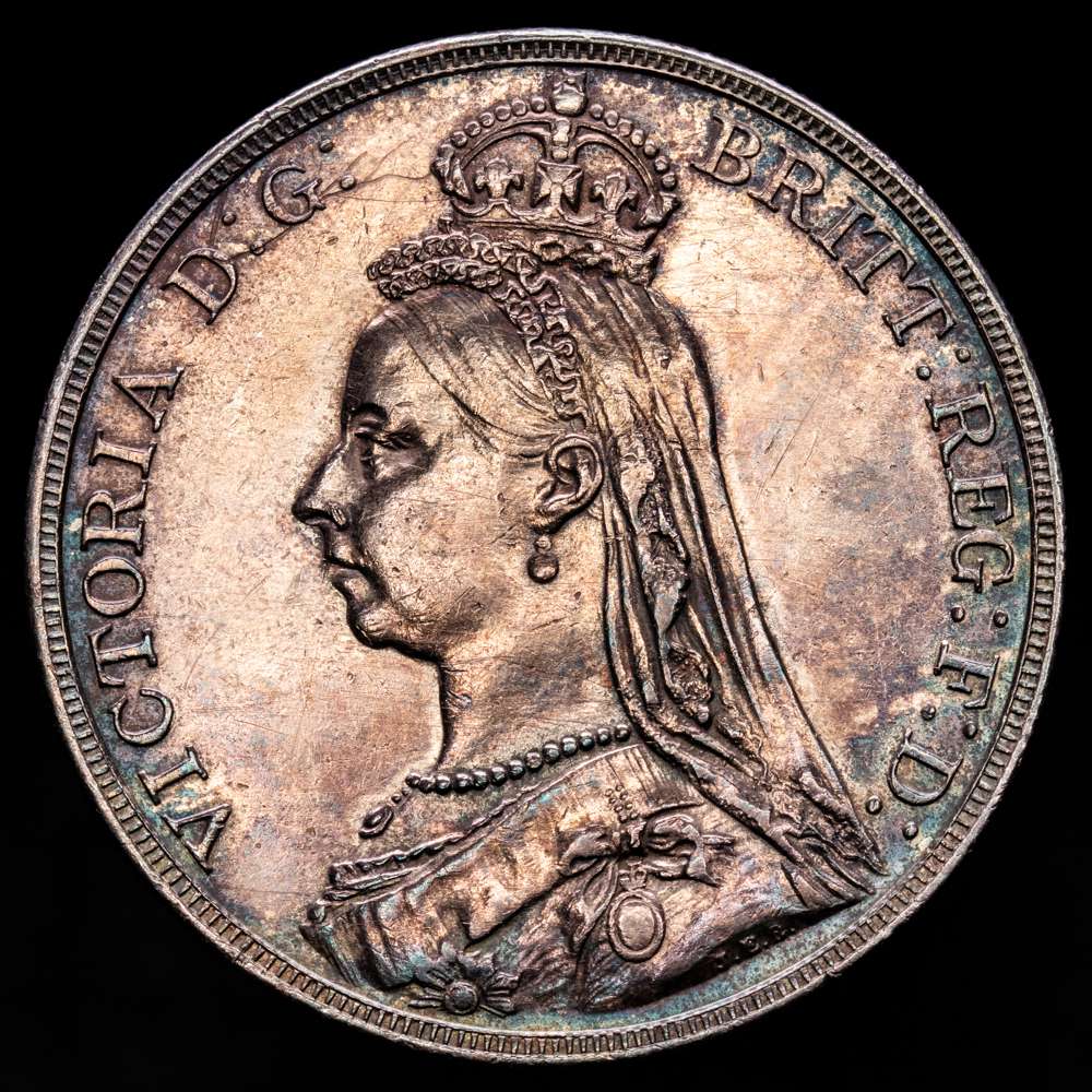Gran Bretaña 1 Corona 1891. KM-765, Sp-3921, N-11102, Plata. 28,26 g. Victoria, muy bonita pátina, restos de brillo. XF+.