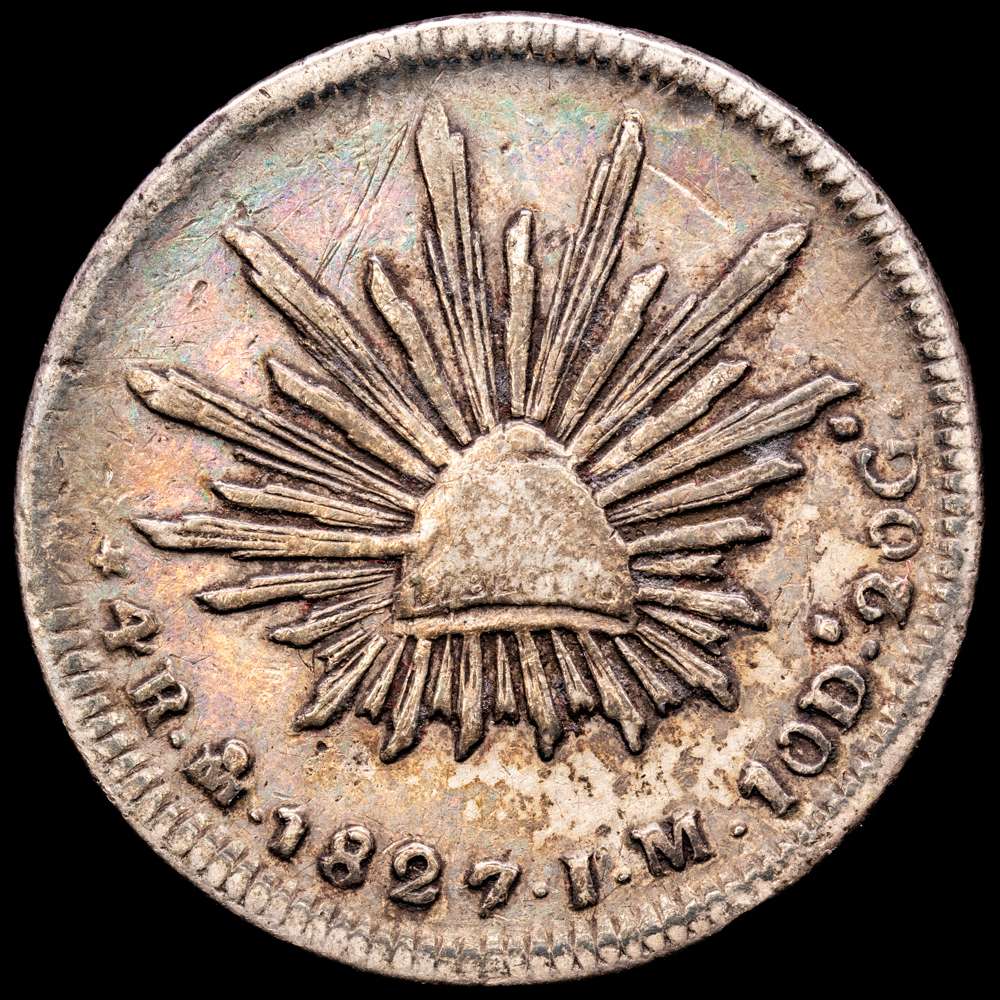 República de México, 4 Reales, 1827/6 Mo-JM. Casa de Moneda de la Ciudad de México, KM375.6. 13,21 gramos. VF.