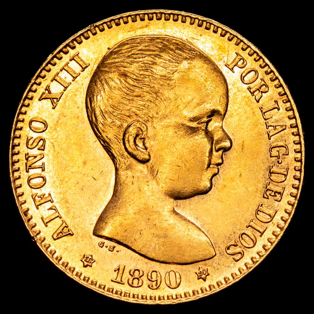 Centenario de la Peseta (1868-1931). Alfonso XIII (1886-1931). 20 pesetas. 1890*18-90. Madrid. MPM. (Aureo y Calicó-85). Au. 6,44 gramos. Brillo original. EBC+.