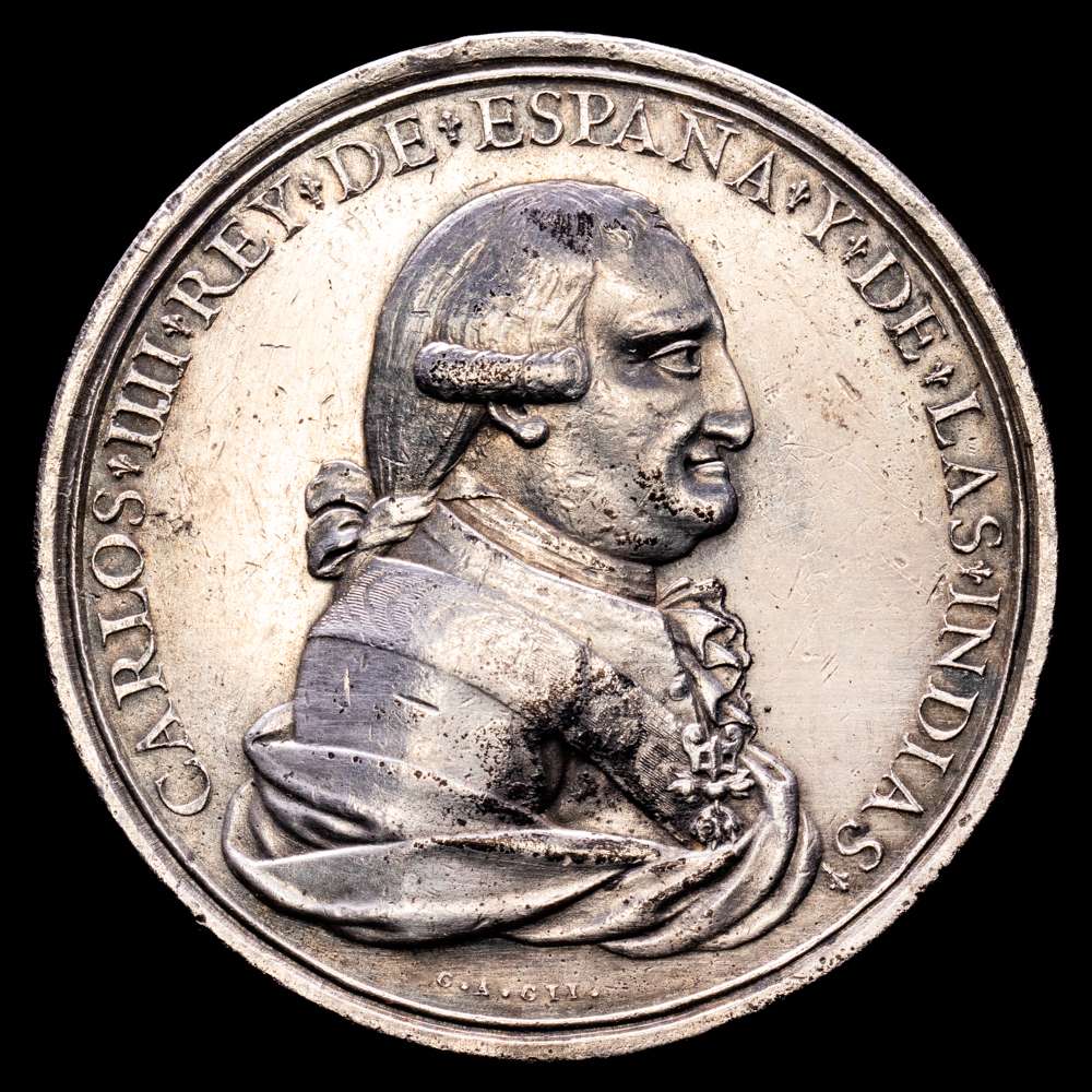 Carlos IV (1788-1808). Medalla Proclamación. 1790. GUANAJUATO. 51,56 grs. AR. Ø 47 mm. ESCASA. He-144; VQ-13188. MBC+.