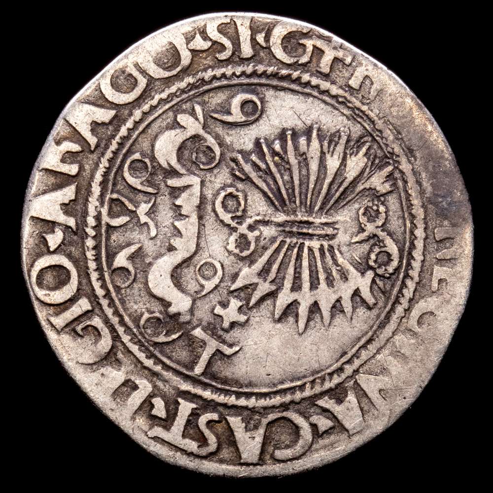 Fernando e Isabel (1474-1504). 1 real. Toledo. (Cal-462). Ag. 2,71 g. T superada de cruz en reverso. MBC-.