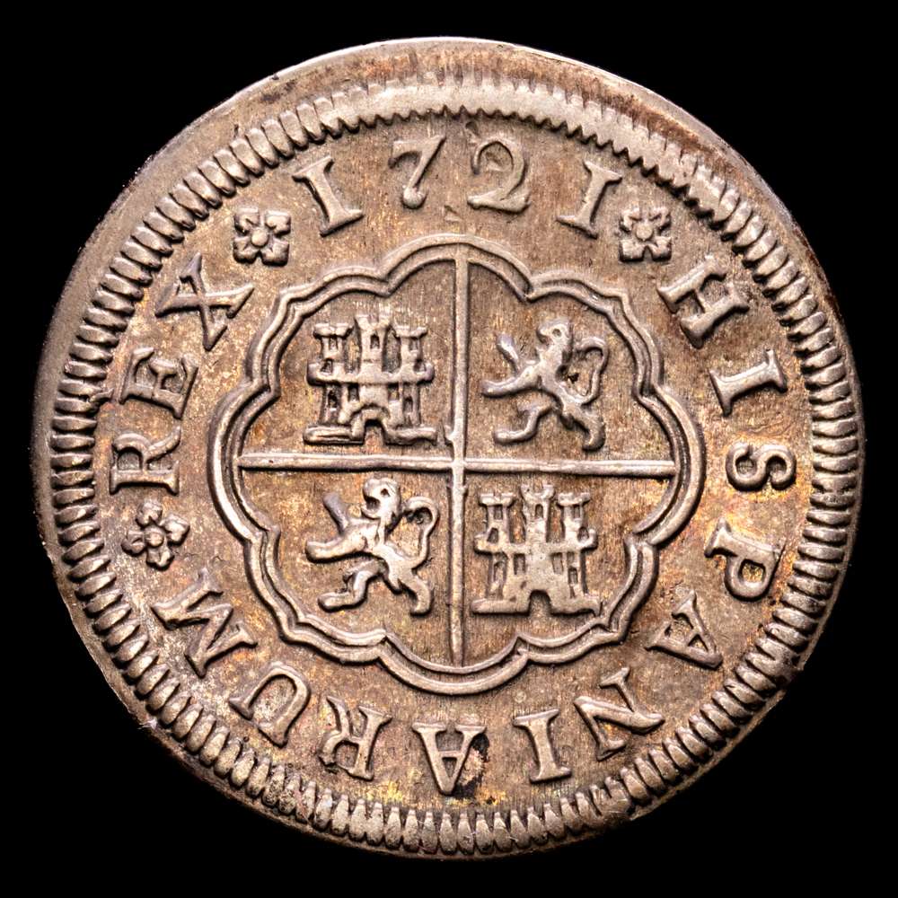 Felipe V (1700-1746). 1 real. 1721. Segovia. F. (Cal-623). Ag. 2,85 g. EBC-/MBC+. Bella pátina.