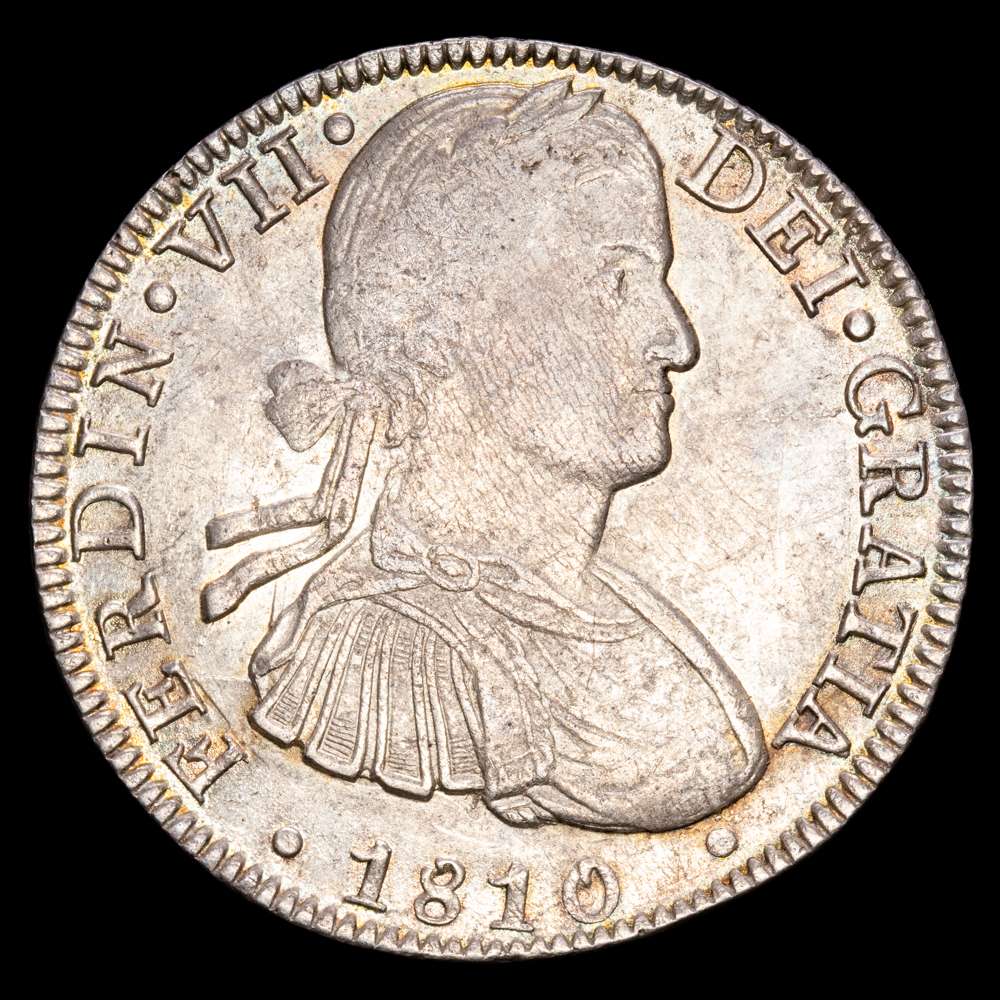 Fernando VII. 8  Reales ( 27,01 g.). 1810.  México. Ensayador H·J. AC-1314. XF-. Busto imaginario.