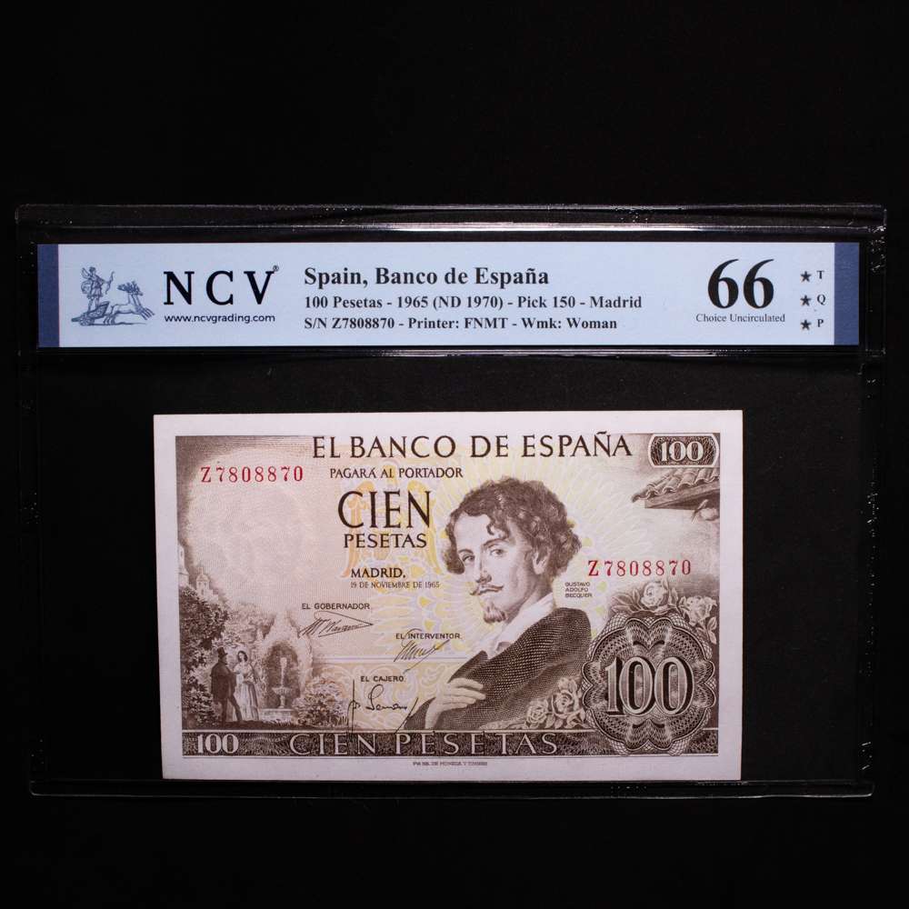 España – Banco de España. 100 Pesetas. Madrid. 1965 (ND 1970). FNMT. Pick 150. 66 Choice Uncirculated. T*Q*P*. Top Quality Paper ***