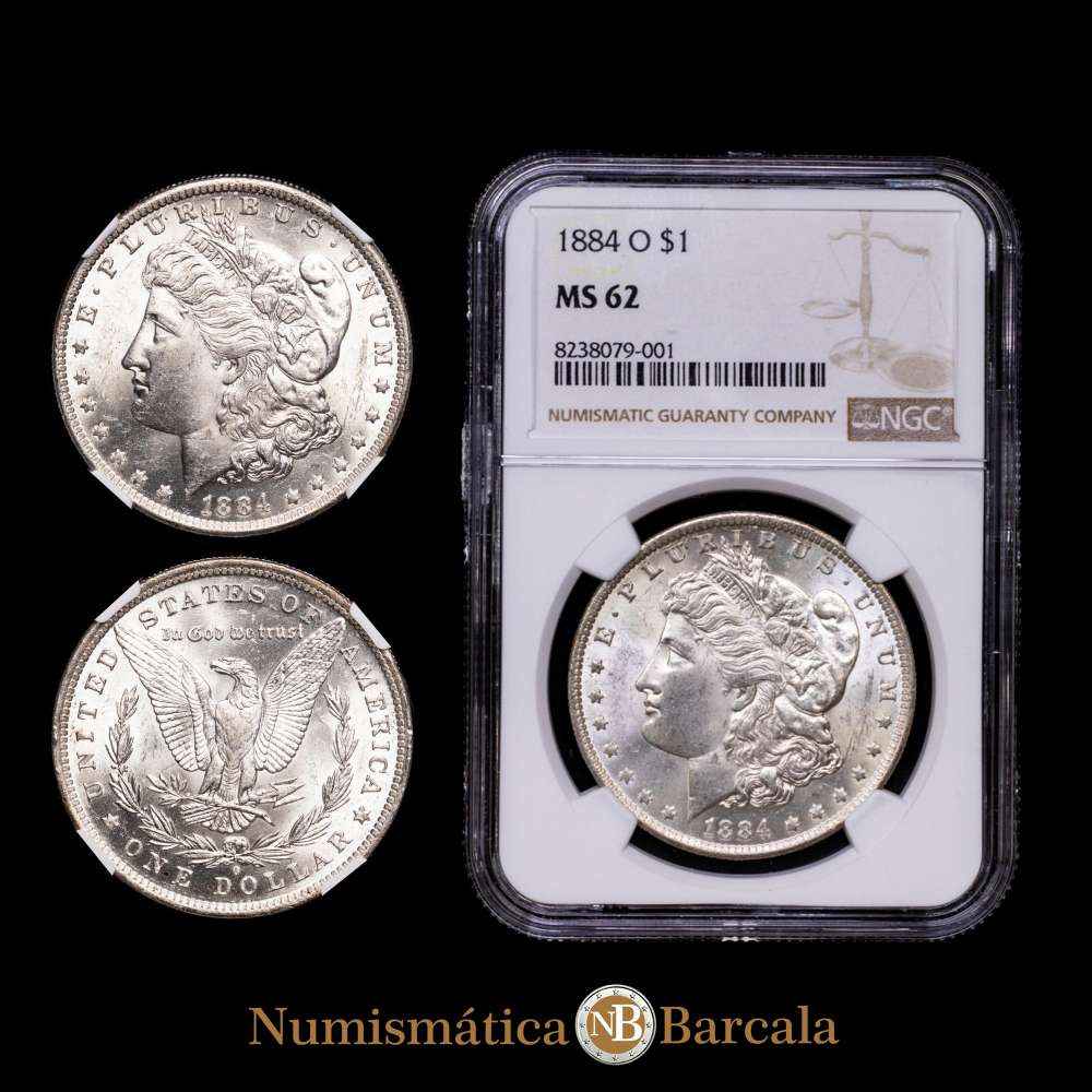 Estados Unidos. Dólar Morgan. 1 dólar. 1884. Nueva Orleans. O. (Km-110). Ag.  Brillo original. Encapsulada por NGC como MS-62.
