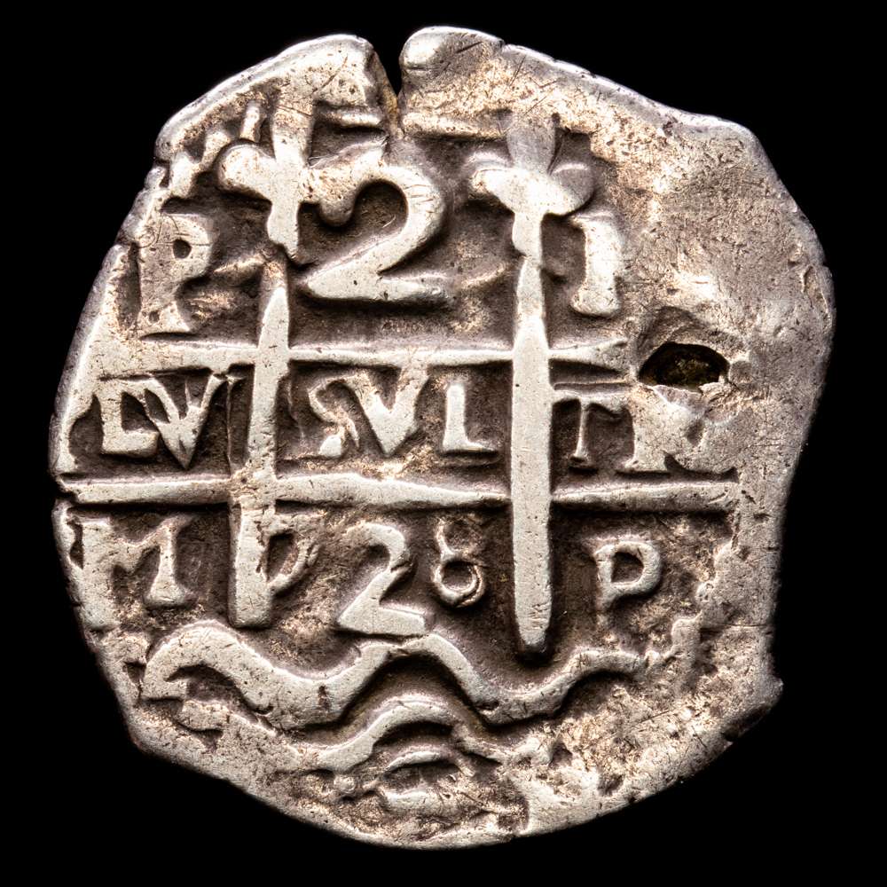 Felipe V (1700-1746). 2 reales. 1728. Potosí. M. (Cal-902). Ag. 5,47 gramos. Doble fecha, una de ellas parcial. MBC+.