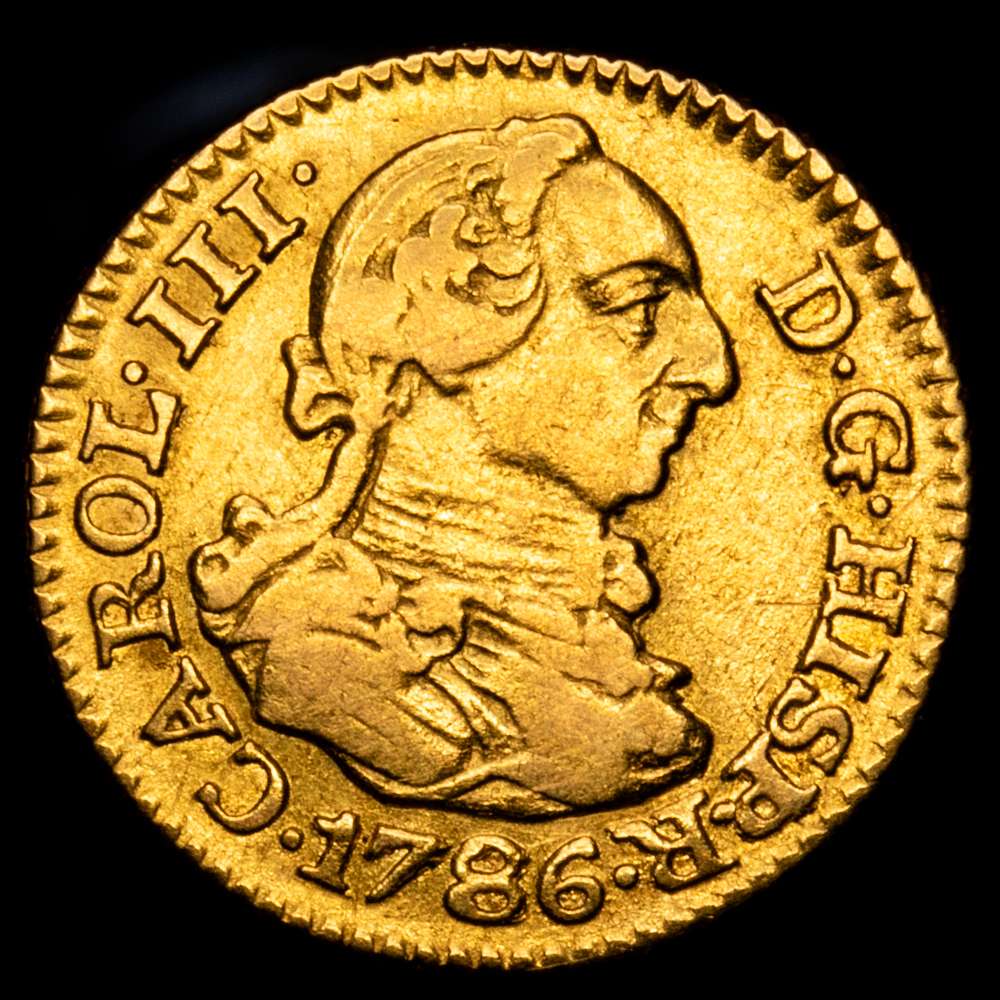 Carlos III (1759-1788). 1/2 escudo. 1786. Madrid. DV. (Cal-1280). Au. 1,71 g. MBC-.