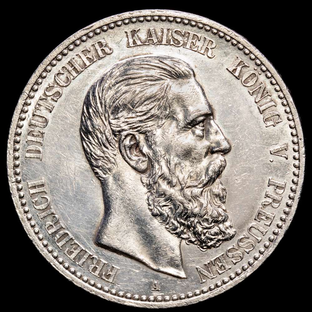 Alemania , 5 marcos, 1888, A, Berlín.  Federico III. Reino de Prusia. KM# 512. 27,83 g. UNC-.