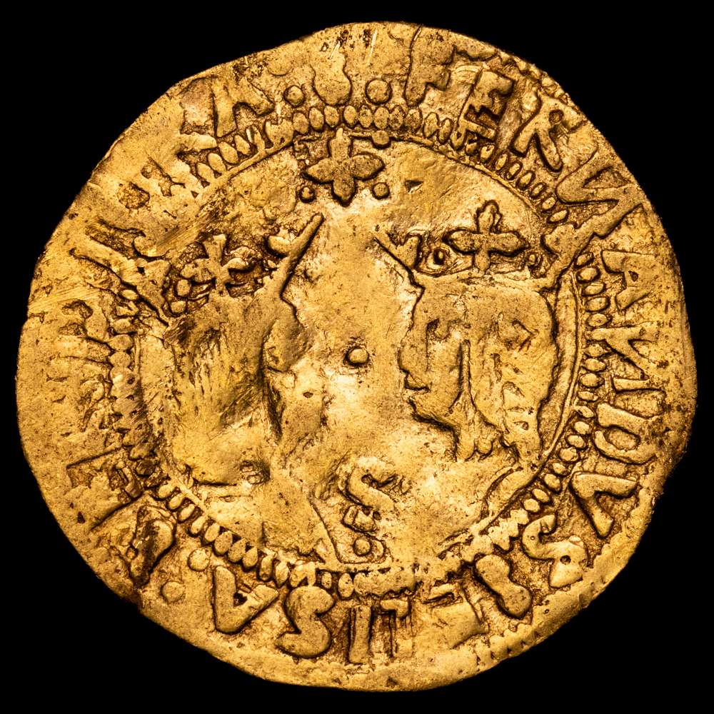 Fernando e Isabel (1474-1504). Doble excelente. Sevilla. (Cal-733). (Tauler-194). Au. 6,82 gramos. Rara. MBC.