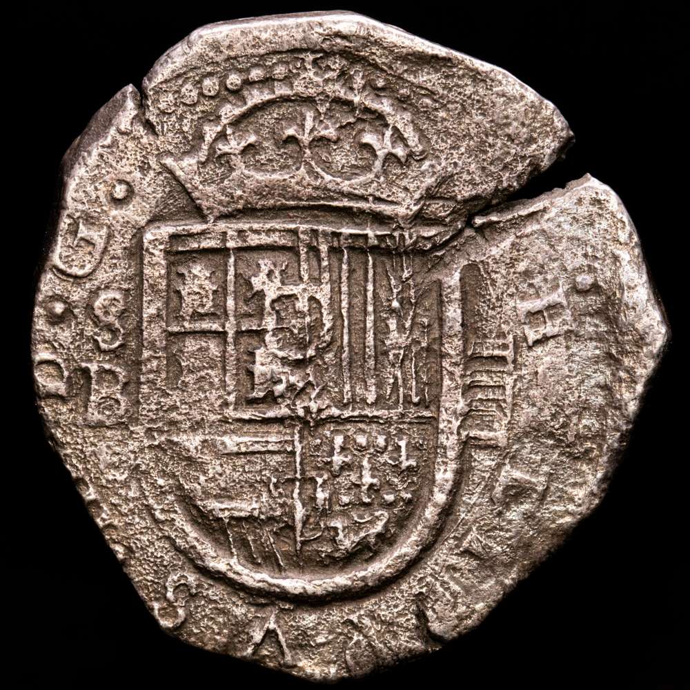 Felipe III. 4 Reales. Sin fecha visible. (12,41 g.). Sevilla. Tipo OMNIVM. B (1596-1621). (Cal-Tipo 175). MBC-. Rara. Oxidaciones marinas.