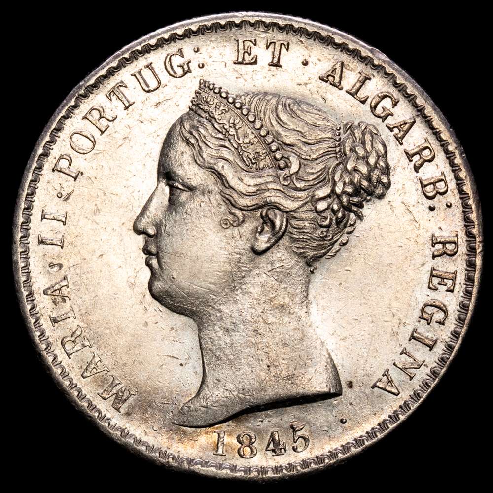 Portugal – María II. 1000 reales. 1845. (Km-472). (Gomes-40.05). Ag. 29,57 gramos. EBC-.