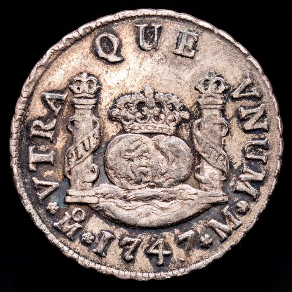 MÉXICO. 2 Reales, 1747-Mo M. Felipe V. (6,72 grs). KM-86.1; Cal-837. Bien conservada y muy atractiva, hermosa pátina. EBC-.