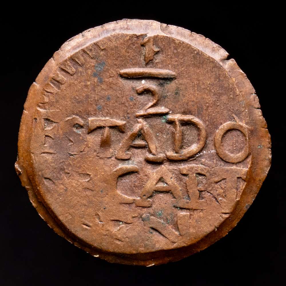 Fernando VII (1808-1833). 1/2 real. (1812 o 1813). Cartagena de Indias. (Cal-316 o 317). Ae. 2,38 gramos.  Fecha no visible. VF+.