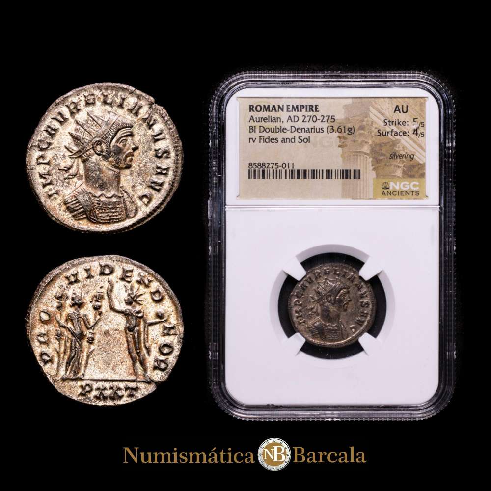 Imperio Romano, Aureliano, Antoniniano Ticinum. 274 AD. 3,6 g, eje 6 h. RIC TEMP: 1548. Encapsulado por NGC como AU. Strike:5/5, Surface 4/5.
