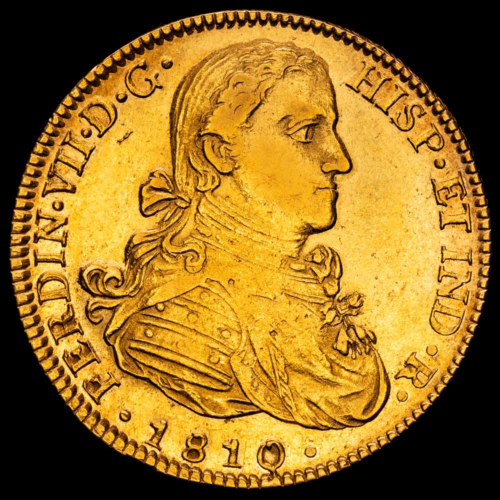 Fernando VII. 1810 México. HJ. 8 escudos. (AC. 1783) (Cal.Onza 1254). Busto imaginario. 27,01 g. MBC+.