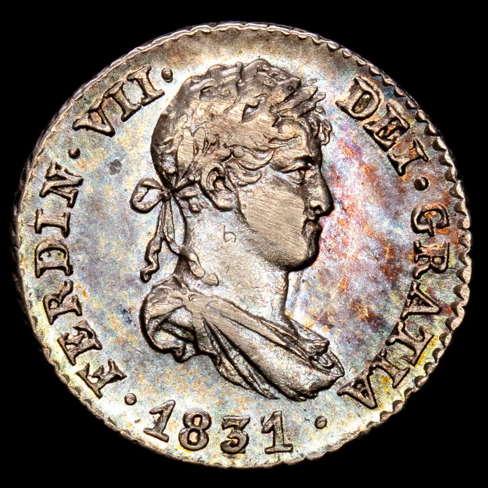 Fernando VII (1808-1833). 1/2 real. 1831. Madrid. AJ. (Cal-381). Ag. 1,34 gramos. Tono ligero en anverso. Brillo original. Escasa así. EBC.