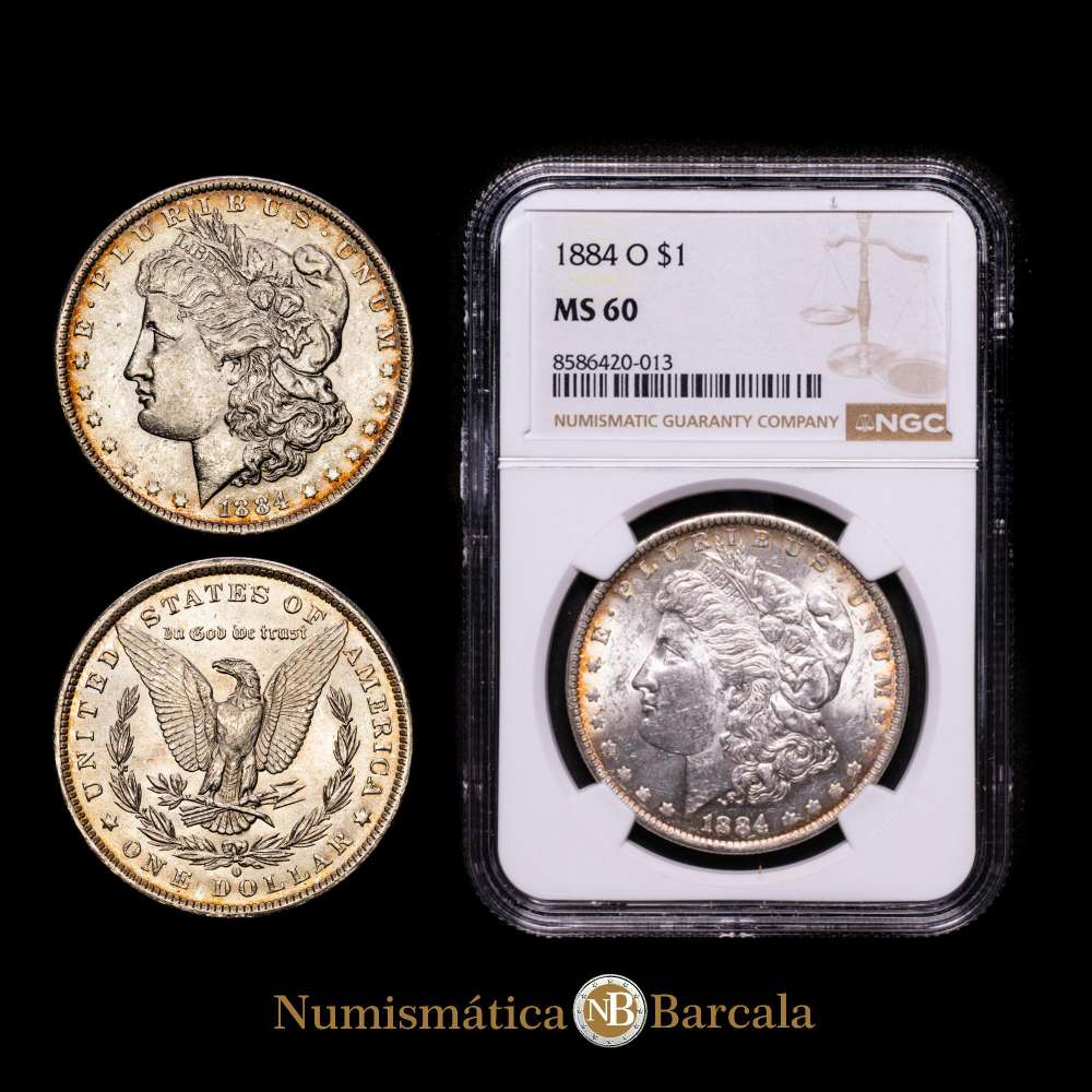 ESTADOS UNIDOS. 1 dólar. (Ar. 27,00g/38mm)*. 1884. Nueva Orleans. (Km-110). Encapsulado por NGC MS 60. Bella pátina.