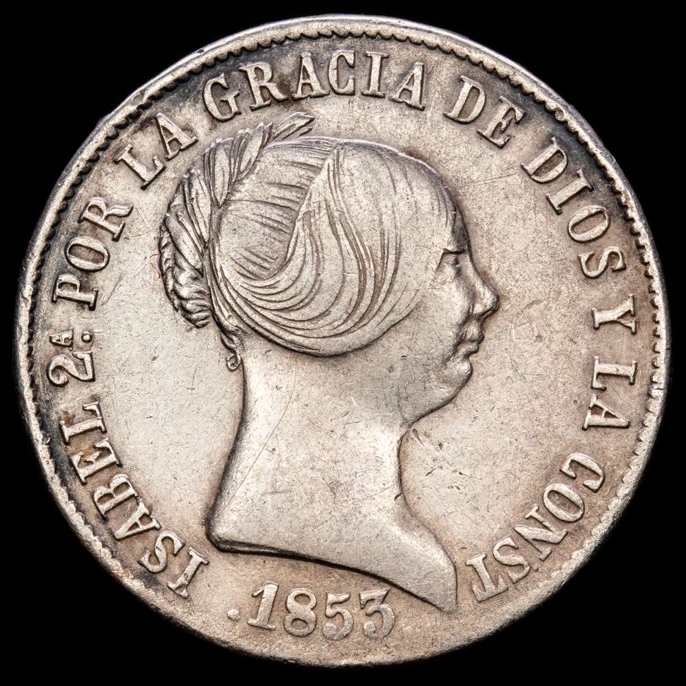 Isabel II (1833-1868). 10 reales. 1853. Barcelona. (Cal-508). Ag. 12,71 gramos. MBC/MBC-.