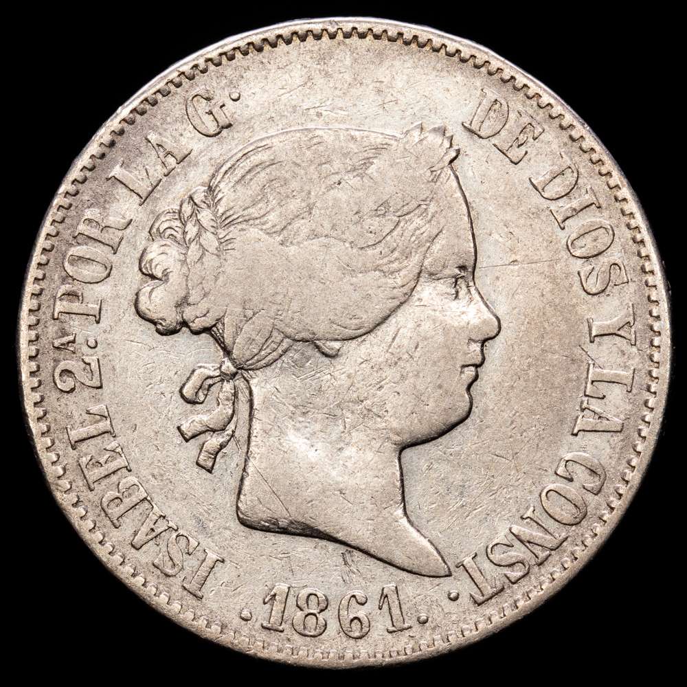 Isabel II (1833-1868). 10 reales. 1861. Sevilla. (Cal-560). Ag. 12,79 gramos. MBC-.