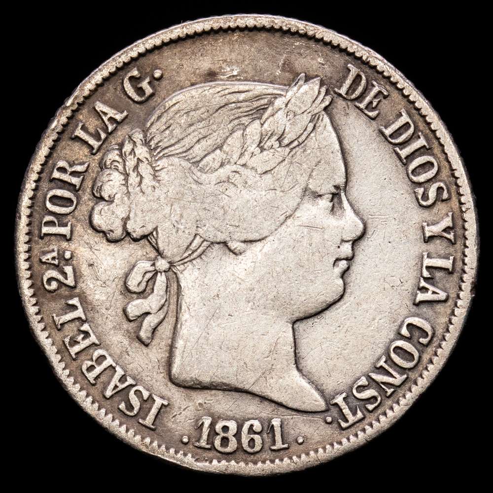 Isabel II (1833-1868). 4 reales. 1861. Sevilla. (Cal-494). Ag. 4,96 gramos. Muy rara. MBC.