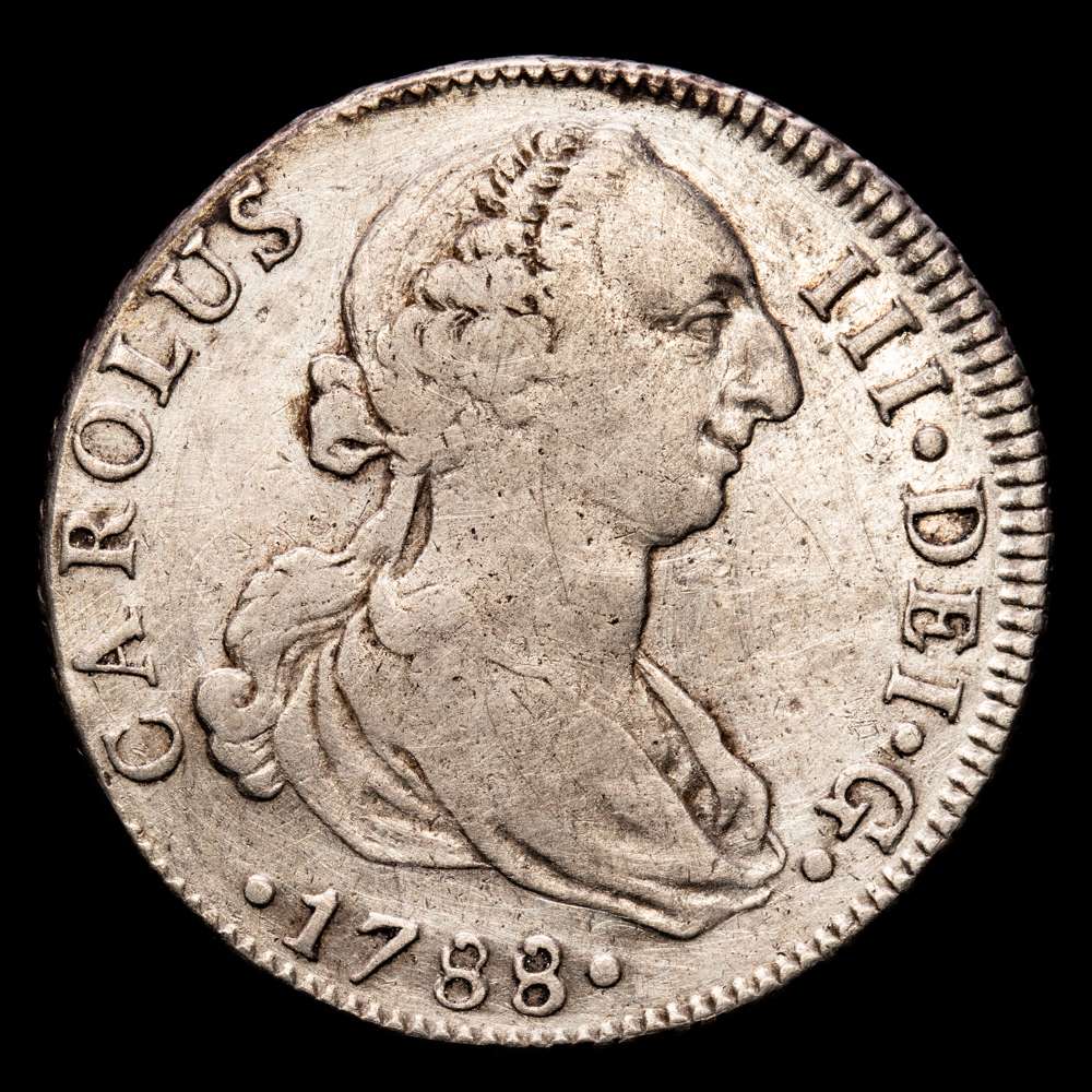 Carlos III. 4 Reales. (13,39 g.). Sevilla. 1788. C. AC-875. MBC-. Limpiada. Único año de este ensayador