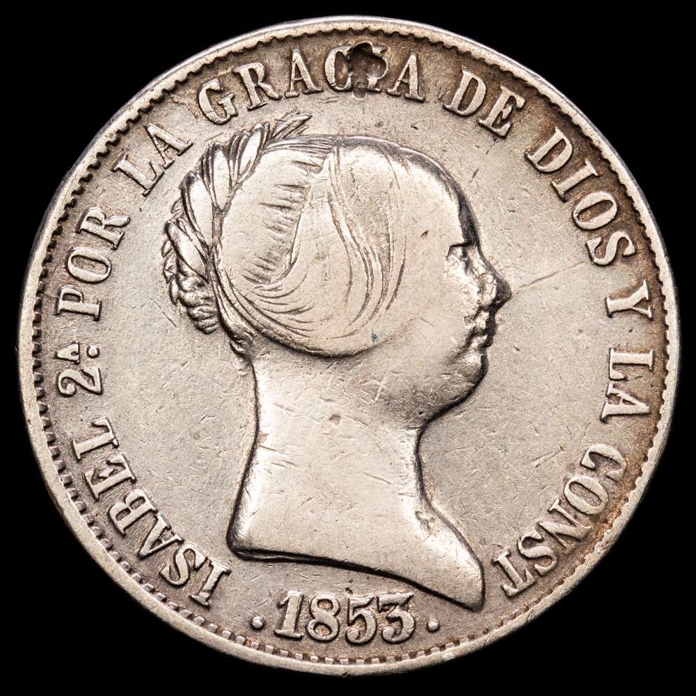 Isabel II (1833-1868). 10 reales. 1853/2. Sevilla. (Cal-549). Ae. 12,62 gramos. Sobrefecha. Escasa. MBC-.