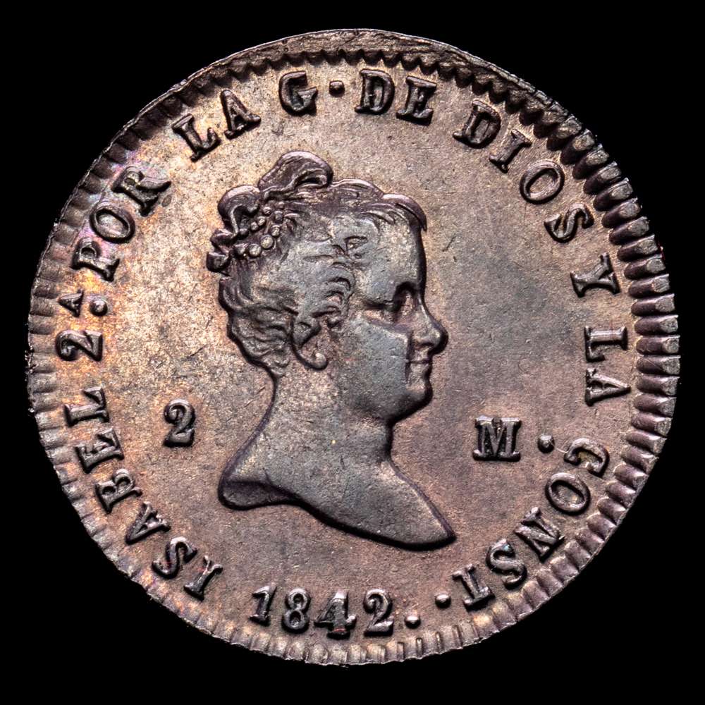 Isabel II (1833-1868). 2 maravedís. 1842. Segovia. (Cal-54). Ae. 2,09 gramos. EBC+.