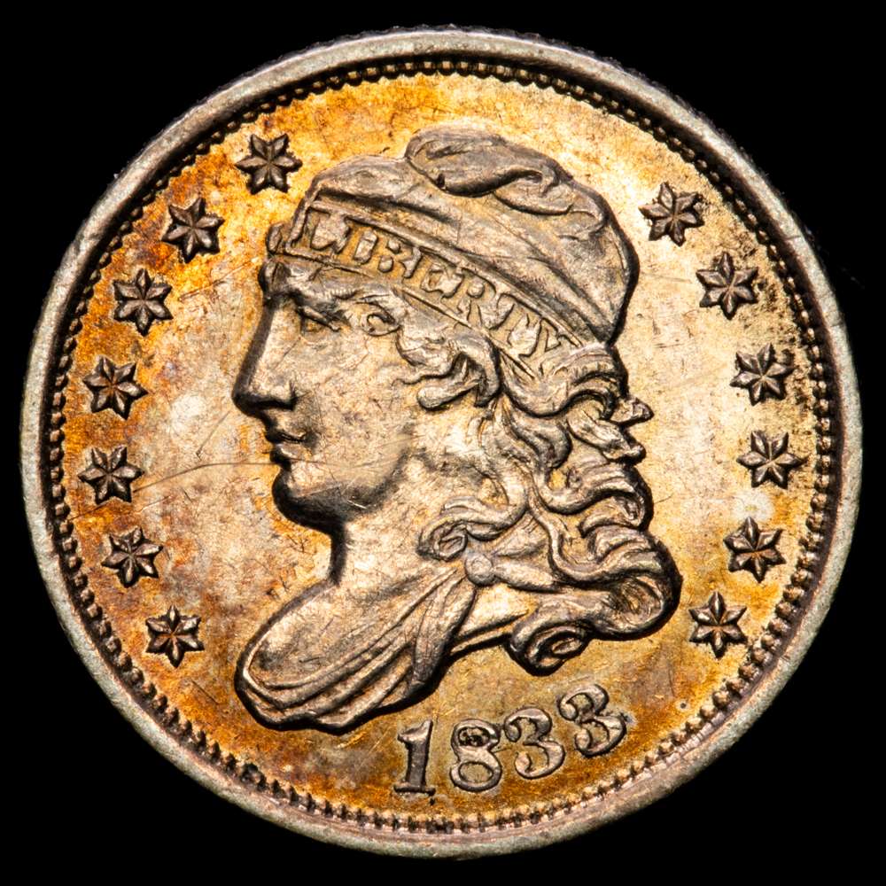 ESTADOS UNIDOS DE AMÉRICA, 5 cents o medio centavo, 1833, tipo Liberty Capped, (1,36g). KM 47, Cr. 33, bella pátina. (XF+)