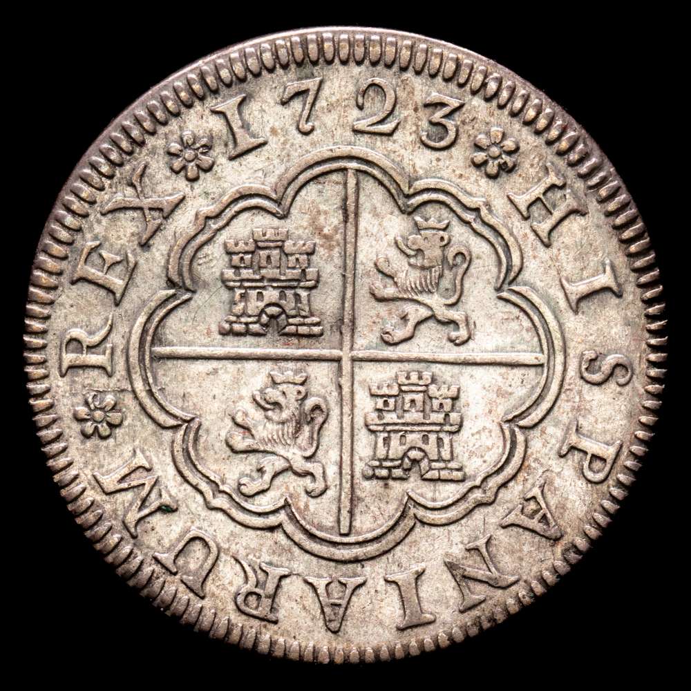 Felipe V (1700-1746). 2 reales. 1723. Segovia. F. (Cal-958). Ag. 5,55 g. Ligero tono. MBC+.