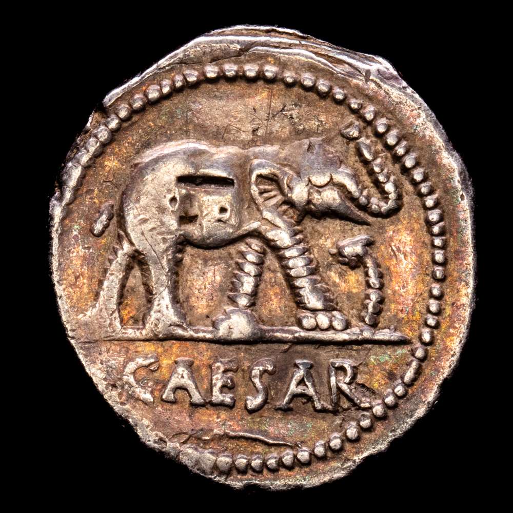Julio César. Denario. 54-51 a. C. Galia. (Ffc-50). (Craw-443/1). (Cal-640). Ag. 3,34 gramos. Contramarcas en anverso. Bonita pátina de monetario, que acentúa su atractivo visual. VF+.