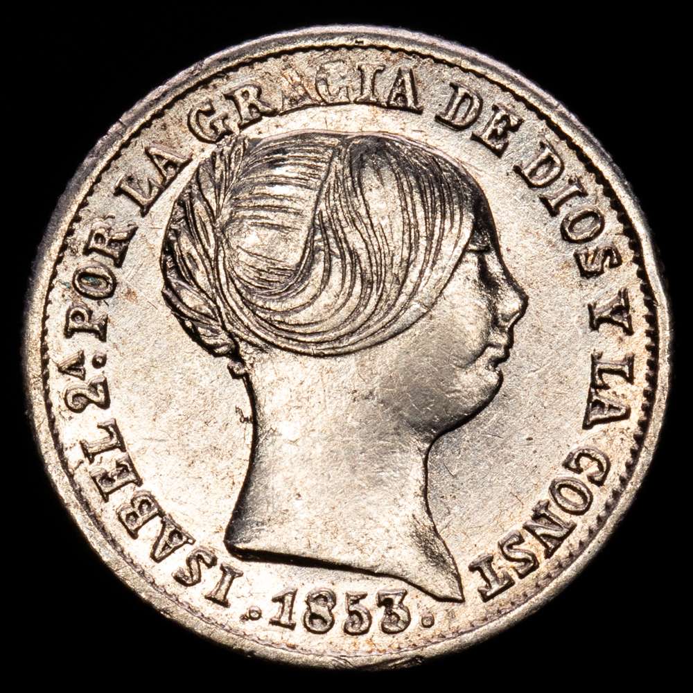 Isabel II (1833-1868). 1 real. 1853. Sevilla. (Cal-322). Ag. 1,31 gramos. Golpecitos en el canto. EBC-/MBC+.