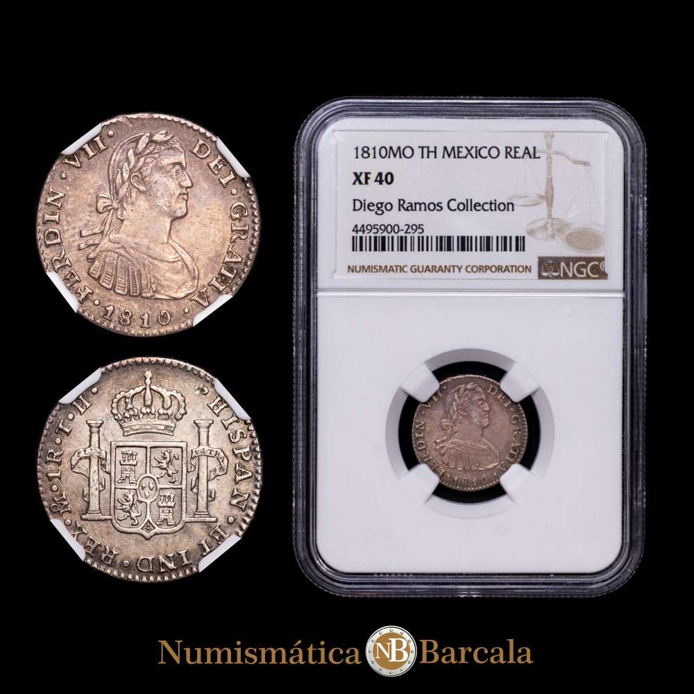 Fernando VII (1808-1833). 1 real. 1810/09. México. TH. (Cal-601). Encapsulada por NGC como XF 40. Sobrefecha. Bonita pátina.