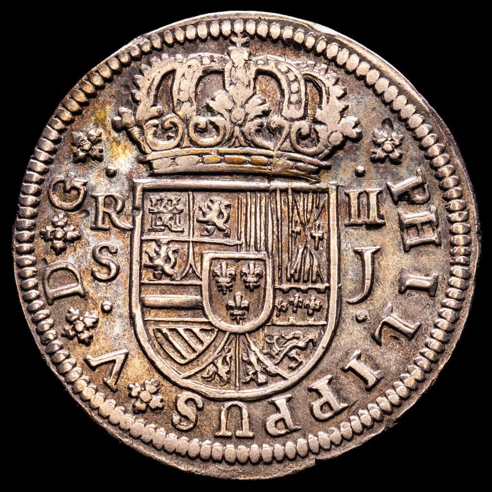Felipe V (1700-1746). 2 reales. 1721. Sevilla. J. (Cal-979). Ag. 5,71 g. Atractiva. MBC+. Tono.