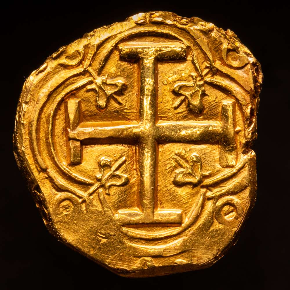 Felipe IV (1621-1665). 2 escudos. N/D (1642-1663). Santa Fe de Nuevo Reino. R. (Cal-Tipo 386). (Tauler-164b similar). (Restrepo-M50-25). Au. 6,66 gramos. (VF+).