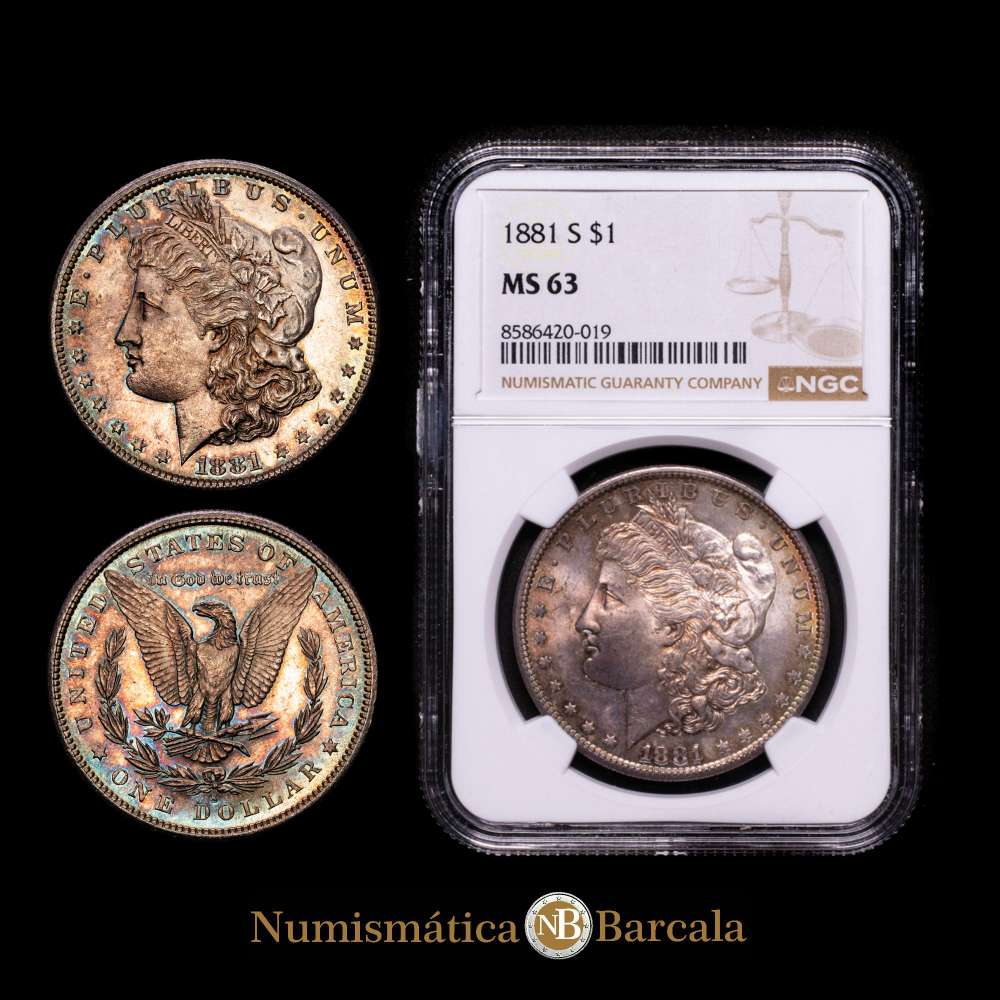 Estados Unidos. 1881. 1 Dólar “Morgan Dollar” Plata (.900) Casa de la Moneda de Filadelfia. KM.110. (11100000). 26.73g. Encapsulado por NGC como MS 63.